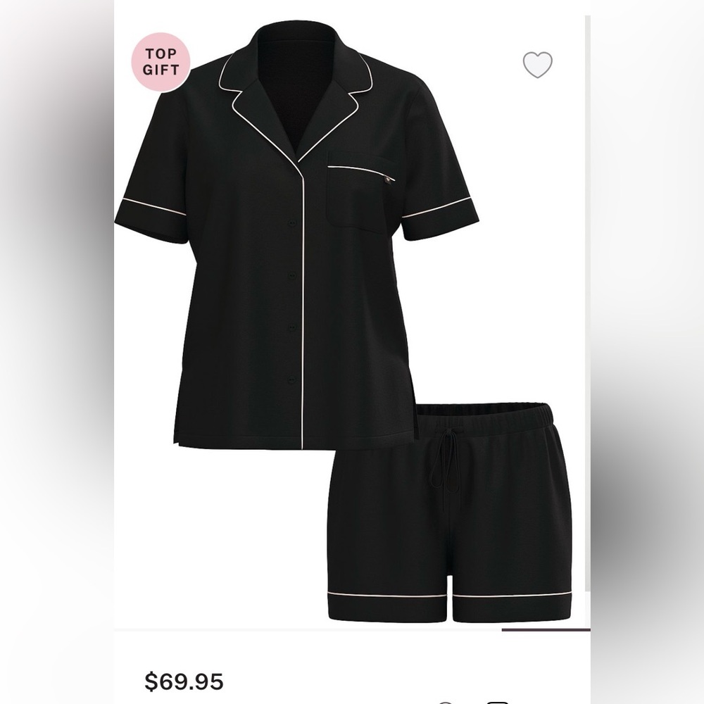 Victoria’s Secret Black & Red Hearts Button Down Modal Short Pajama Sleep Set XL - Picture 9 of 13